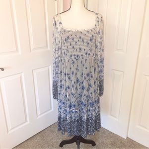Maison Tara long sleeve blue hombre floral sheer flowing peasant dress, size 12